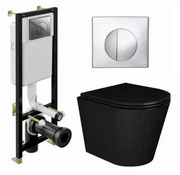 Комплект 3 в 1 инсталляция Cersanit Black S-IN-BLACK-Cg-w + Унитаз подвесной Enio Cento BL черный EN4280035 + кнопка хром