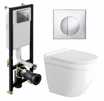 Комплект 3 в 1 инсталляция Cersanit Black S-IN-BLACK-Cg-w + Унитаз подвесной Enio Pulito EN1170052 + кнопка хром