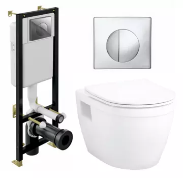 Комплект 3 в 1 инсталляция Cersanit Black S-IN-BLACK-Cg-w + Унитаз подвесной Enio Bolo EN8350034 + кнопка хром