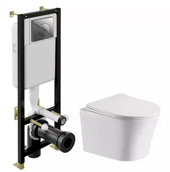 Комплект 3 в 1 инсталляция Cersanit Black + Подвесной унитаз CeruttiSpa Adige Aria CT7837 + кнопка хром