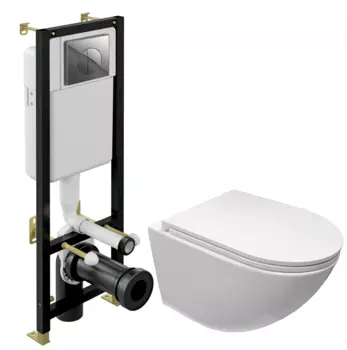 Комплект 3 в 1 инсталляция Cersanit Black + Подвесной унитаз Cerutti Spa Sella aria CT9529 Tornado + кнопка хром