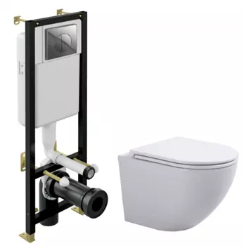 Комплект 3 в 1 инсталляция Cersanit Black + Подвесной унитаз SinteSi EVI + кнопка хром