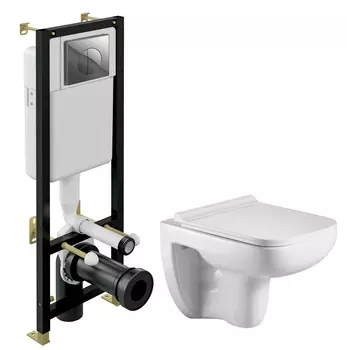 Комплект 3 в 1 инсталляция Cersanit Black + Подвесной унитаз WeltWasser Kehlbach 004 GL-WT + кнопка хром