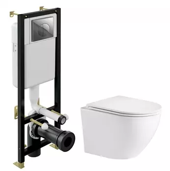 Комплект 3 в 1 инсталляция Cersanit Black + Подвесной унитаз WeltWasser Merzbach 043 GL-WT + кнопка хром