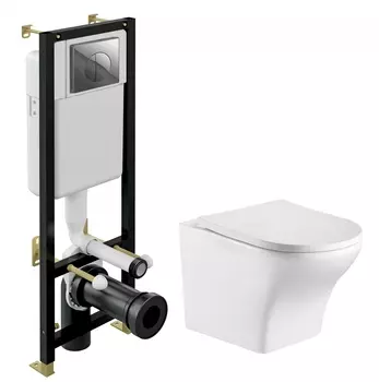 Комплект 3 в 1 инсталляция Cersanit Black + Подвесной унитаз WeltWasser Odenbach 004 GL-WT + кнопка хром
