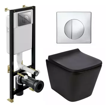 Комплект 3 в 1 инсталляция Cersanit Black S-IN-BLACK-Cg-w + Подвесной унитаз WeltWasser Gelbach 041 MT-BL + кнопка хром