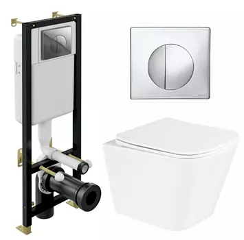 Комплект 3 в 1 инсталляция Cersanit Black S-IN-BLACK-Cg-w + Унитаз подвесной BelBagno Due BB3103CHR/SC + кнопка хром