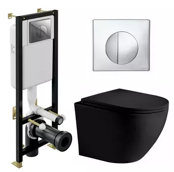 Комплект 3 в 1 инсталляция Cersanit Black S-IN-BLACK-Cg-w + Унитаз подвесной Weltwasser WW Merzbach 043 MT-BL + кнопка хром