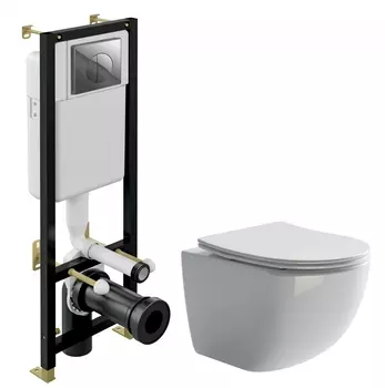 Комплект 3 в 1 инсталляция Cersanit Black + Унитаз подвесной Ceramica Nova Forma CN3009 + кнопка хром