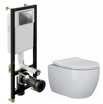 Комплект 3 в 1 инсталляция Cersanit Black + Унитаз подвесной Ceramica Nova Play CN3001 + кнопка хром