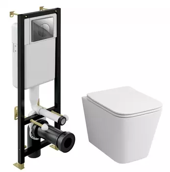 Комплект 3 в 1 инсталляция Cersanit Black + Унитаз подвесной Grossman GR-4441S + кнопка хром