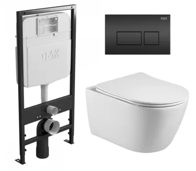 Комплект 3 в 1 инсталляция D&K DI8055119 + Унитаз подвесной Акватек Вега AQ1905-00 + Кнопка прямоугольная черная