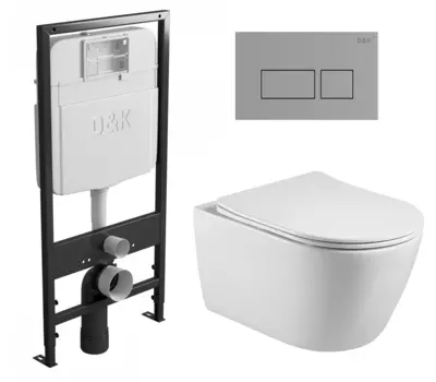 Комплект 3 в 1 инсталляция D&K DI8055119 + Унитаз подвесной Акватек Вега AQ1905-00 + Кнопка прямоугольная хром