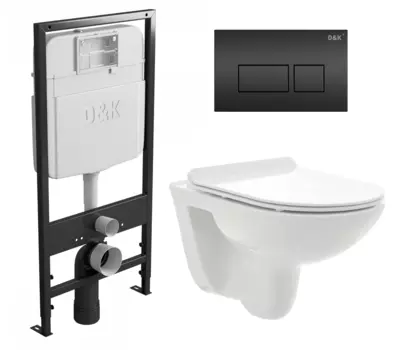 Комплект 3 в 1 инсталляция D&K DI8055119 + Унитаз подвесной AQUAme AQM2008 + Кнопка прямоугольная черная