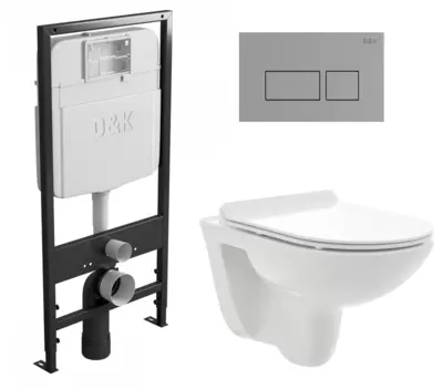 Комплект 3 в 1 инсталляция D&K DI8055119 + Унитаз подвесной AQUAme AQM2008 + Кнопка прямоугольная хром