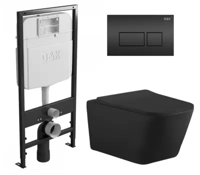 Комплект 3 в 1 инсталляция D&K DI8055119 + Унитаз подвесной Aquanet Tavr-W BW 287011 + Кнопка прямоугольная черная