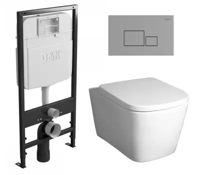 Комплект 3 в 1 инсталляция D&K DI8055119 + Унитаз подвесной BelBagno Albano BB120CHR + Кнопка прямоугольная хром