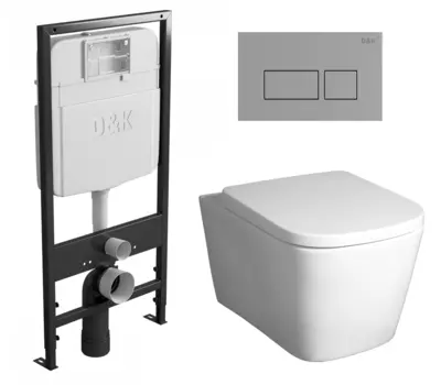 Комплект 3 в 1 инсталляция D&K DI8055119 + Унитаз подвесной BelBagno Albano BB120CHR + Кнопка прямоугольная хром