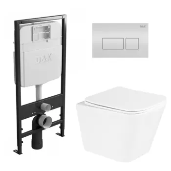 Комплект 3 в 1 инсталляция D&K DI8055119 + Унитаз подвесной BelBagno Due BB3103CHR/SC + Кнопка прямоугольная белая