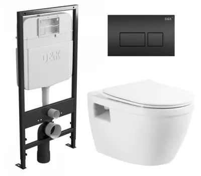 Комплект 3 в 1 инсталляция D&K DI8055119 + Унитаз подвесной BelBagno Loto BB070CHR/SC + Кнопка прямоугольная черная