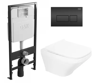 Комплект 3 в 1 инсталляция D&K DI8055119 + Унитаз подвесной BelBagno Sela BB3201CHR + Кнопка прямоугольная черная