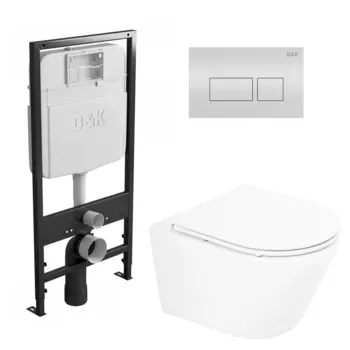Комплект 3 в 1 инсталляция D&K DI8055119 + Унитаз подвесной BelBagno Tre BB8001CHR/SC + Кнопка прямоугольная белая