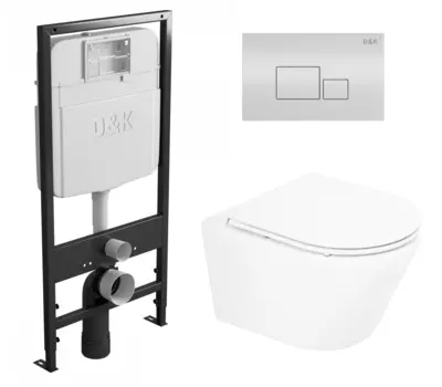 Комплект 3 в 1 инсталляция D&K DI8055119 + Унитаз подвесной BelBagno Tre BB8001CHR/SC + Кнопка прямоугольная белая