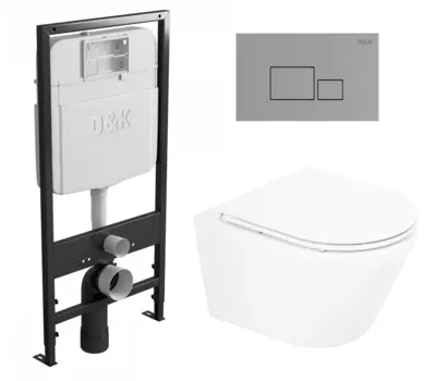 Комплект 3 в 1 инсталляция D&K DI8055119 + Унитаз подвесной BelBagno Tre BB8001CHR/SC + Кнопка прямоугольная хром