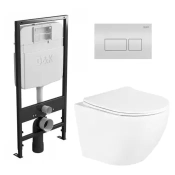 Комплект 3 в 1 инсталляция D&K DI8055119 + Унитаз подвесной BelBagno Uno BB3105CHR/SC + Кнопка прямоугольная белая DI8055119 + DB1439016 + BB3105CHR/SC