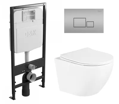 Комплект 3 в 1 инсталляция D&K DI8055119 + Унитаз подвесной BelBagno Uno BB3105CHR/SC + Кнопка прямоугольная матовый хром