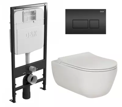 Комплект 3 в 1 инсталляция D&K DI8055119 + Унитаз подвесной Berges Wasserhaus Ego XL 082118 + Кнопка прямоугольная черная