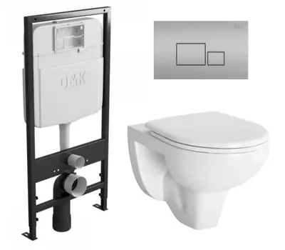 Комплект 3 в 1 инсталляция D&K DI8055119 + Унитаз подвесной Berges Wasserhaus Gamma 081105 + Кнопка прямоугольная матовый хром