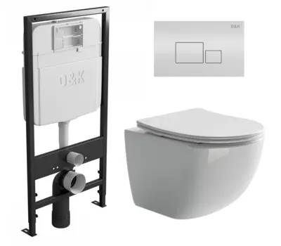 Комплект 3 в 1 инсталляция D&K DI8055119 + Унитаз подвесной Ceramica Nova Forma CN3009 + Кнопка прямоугольная белая DI8055119 + DB1519016 + CN3009