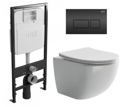 Комплект 3 в 1 инсталляция D&K DI8055119 + Унитаз подвесной Ceramica Nova Forma CN3009 + Кнопка прямоугольная черная