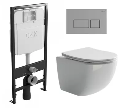 Комплект 3 в 1 инсталляция D&K DI8055119 + Унитаз подвесной Ceramica Nova Forma CN3009 + Кнопка прямоугольная хром