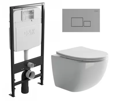 Комплект 3 в 1 инсталляция D&K DI8055119 + Унитаз подвесной Ceramica Nova Forma CN3009 + Кнопка прямоугольная хром