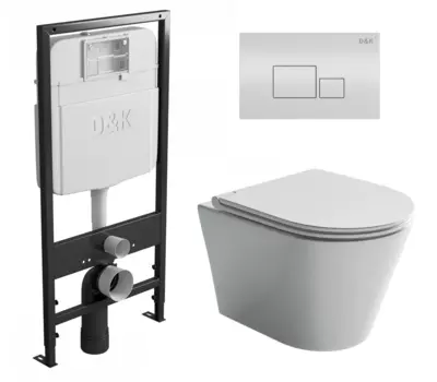 Комплект 3 в 1 инсталляция D&K DI8055119 + Унитаз подвесной Ceramica Nova Forma CN3011 + Кнопка прямоугольная белая DI8055119 + DB1519016 + CN3011