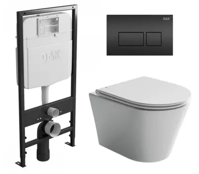 Комплект 3 в 1 инсталляция D&K DI8055119 + Унитаз подвесной Ceramica Nova Forma CN3011 + Кнопка прямоугольная черная