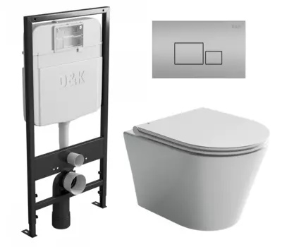 Комплект 3 в 1 инсталляция D&K DI8055119 + Унитаз подвесной Ceramica Nova Forma CN3011 + Кнопка прямоугольная матовый хром