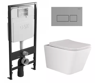 Комплект 3 в 1 инсталляция D&K DI8055119 + Унитаз подвесной Ceramica Nova Metric Rimless CN3007 + Кнопка прямоугольная хром