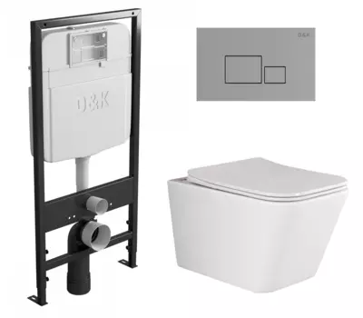 Комплект 3 в 1 инсталляция D&K DI8055119 + Унитаз подвесной Ceramica Nova Metric Rimless CN3007 + Кнопка прямоугольная хром
