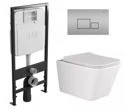 Комплект 3 в 1 инсталляция D&K DI8055119 + Унитаз подвесной Ceramica Nova Metric Rimless CN3007 + Кнопка прямоугольная матовый хром