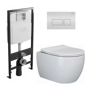 Комплект 3 в 1 инсталляция D&K DI8055119 + Унитаз подвесной Ceramica Nova Play CN3001 + Кнопка прямоугольная белая