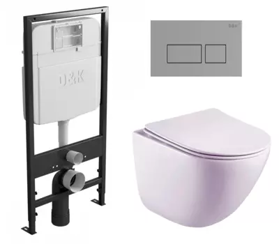 Комплект 3 в 1 инсталляция D&K DI8055119 + Унитаз подвесной CerEsbano Lotus ESUPLOTUW + Кнопка прямоугольная хром
