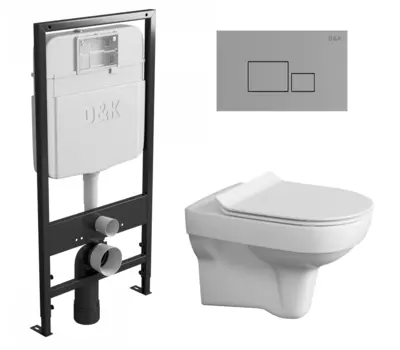Комплект 3 в 1 инсталляция D&K DI8055119 + Унитаз подвесной Cersanit City New clean on + Кнопка прямоугольная хром