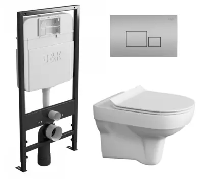 Комплект 3 в 1 инсталляция D&K DI8055119 + Унитаз подвесной Cersanit City New clean on + Кнопка прямоугольная матовый хром