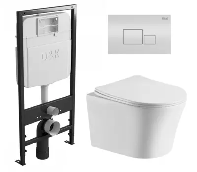 Комплект 3 в 1 инсталляция D&K DI8055119 + Унитаз подвесной Cerutti Spa Adige Aria CT7837 + Кнопка прямоугольная белая