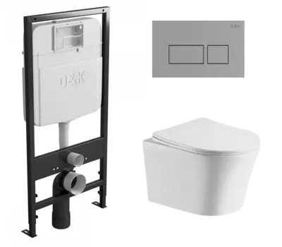 Комплект 3 в 1 инсталляция D&K DI8055119 + Унитаз подвесной Cerutti Spa Adige Aria CT7837 + Кнопка прямоугольная хром