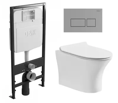 Комплект 3 в 1 инсталляция D&K DI8055119 + Унитаз подвесной Cerutti Spa Bernina aria CT7191 + Кнопка прямоугольная хром