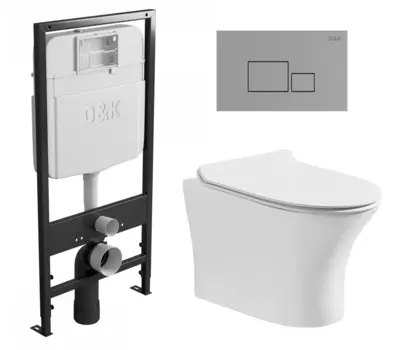 Комплект 3 в 1 инсталляция D&K DI8055119 + Унитаз подвесной Cerutti Spa Bernina aria CT7191 + Кнопка прямоугольная хром